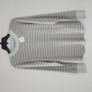 NWT Sonoma Long Sleeve Stripped Shirt Green 60% Cotton